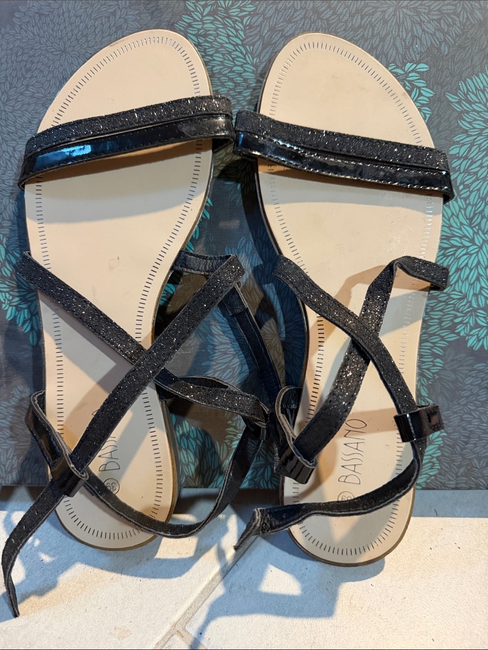 Black Glitter Strappy Women's Sandals